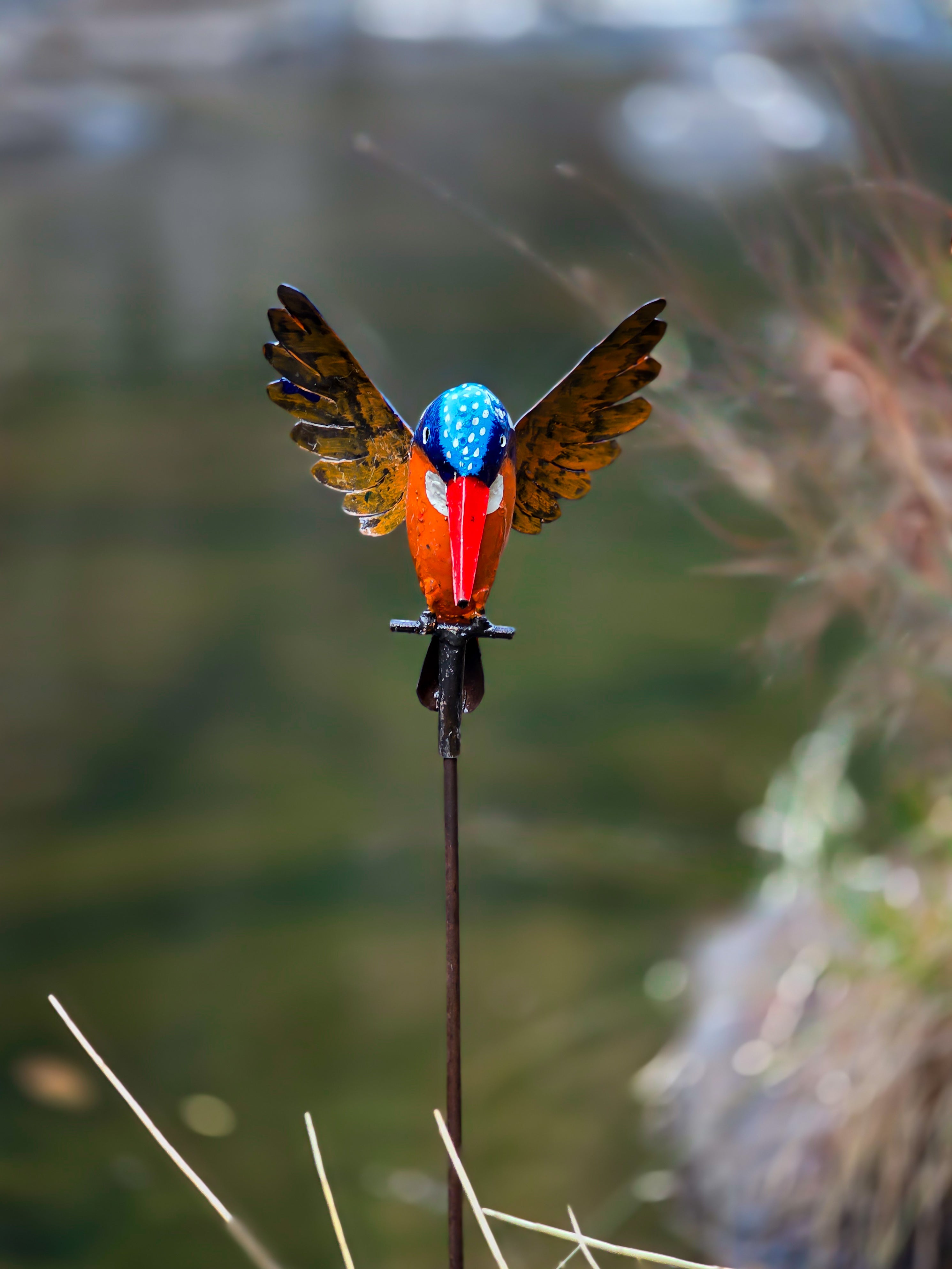 kingfisher descent garden sculpture recycled metal Afrisculpts
