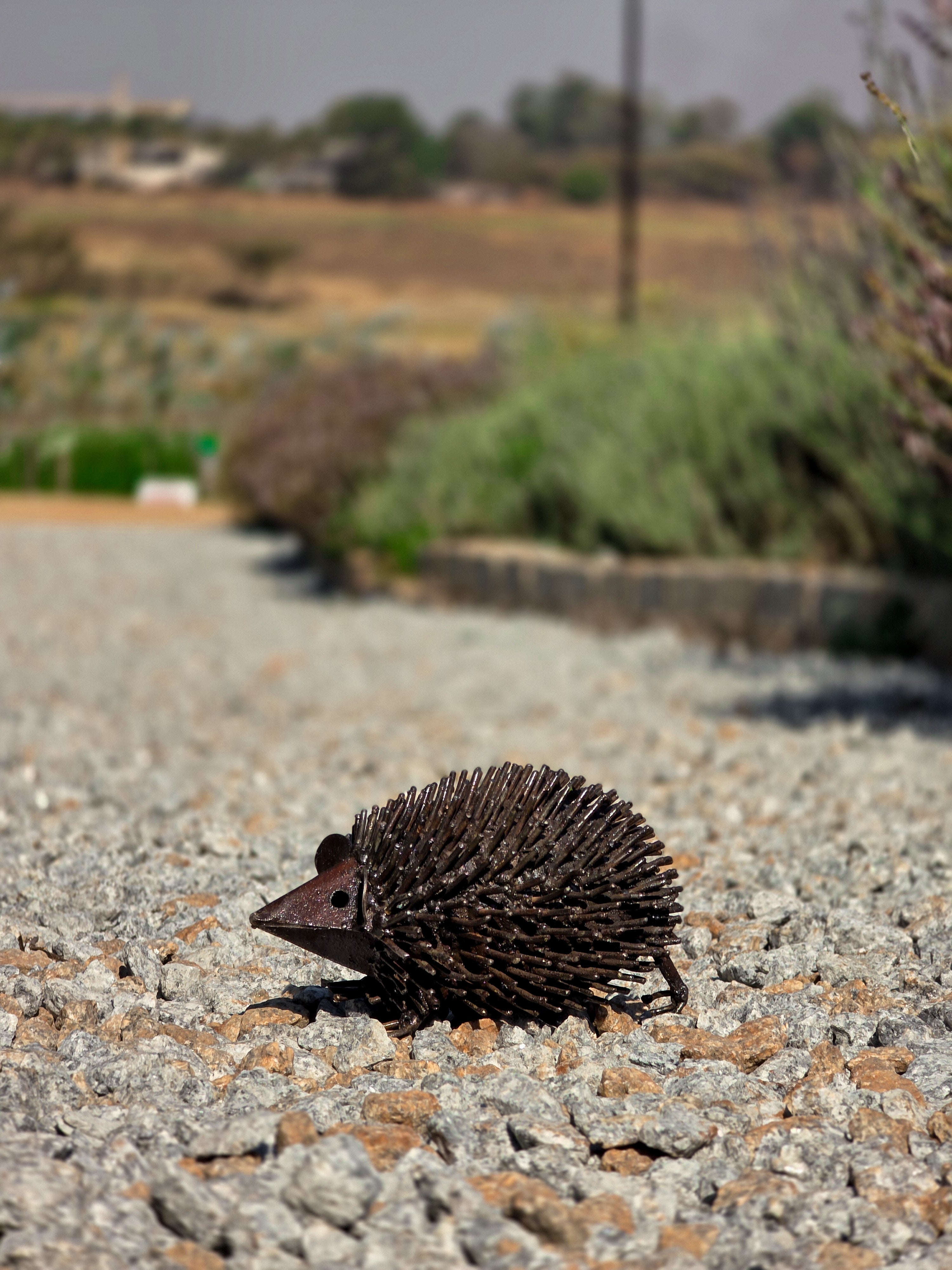 handmade recycled metal small Hedgehog sculpture outdoor garden Afrisculpts