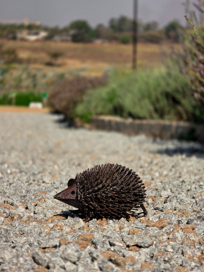 handmade recycled metal small Hedgehog sculpture outdoor garden Afrisculpts
