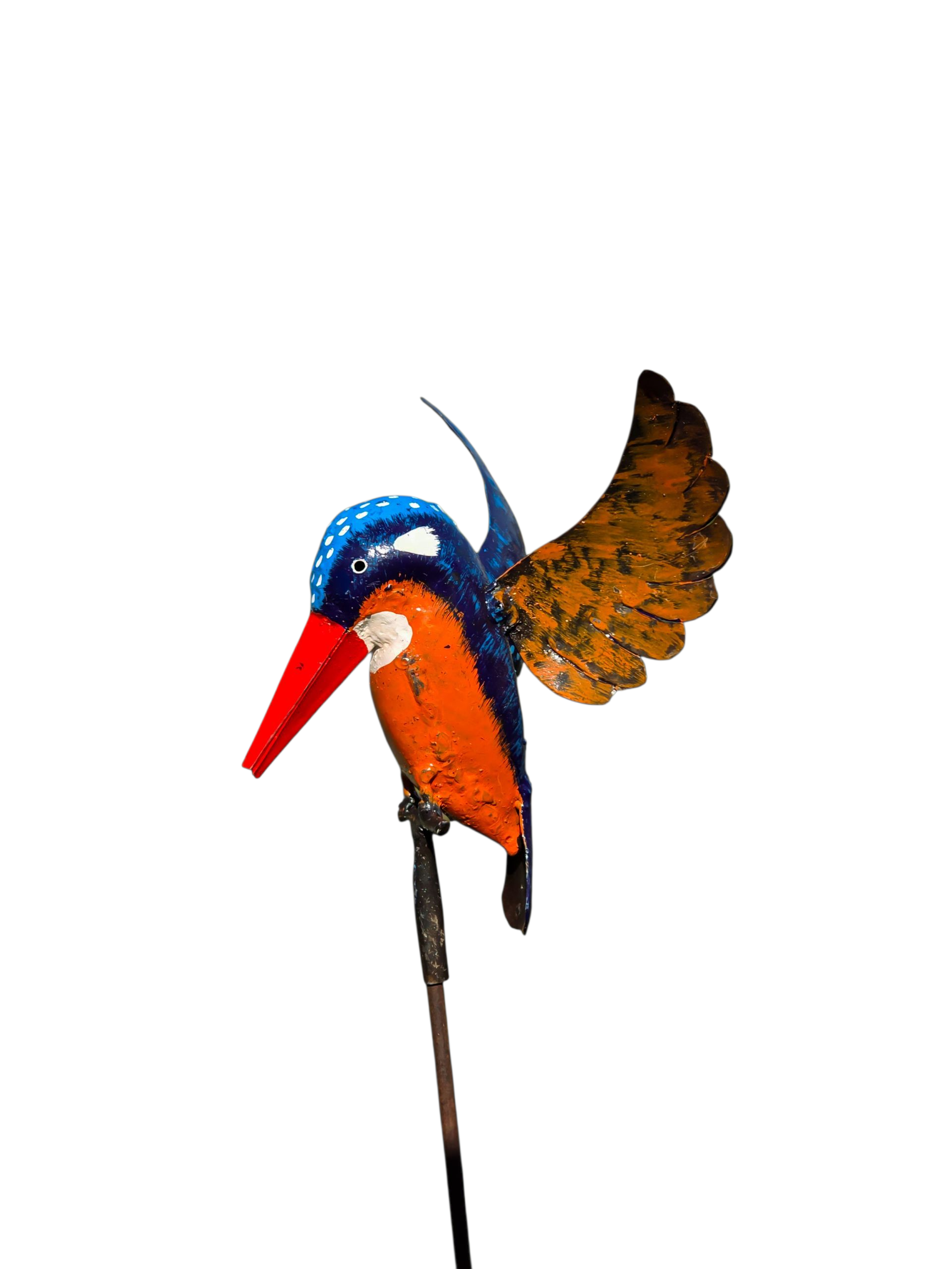 Recycled metal kingfisher descent sculpture garden patio Afrisculpts