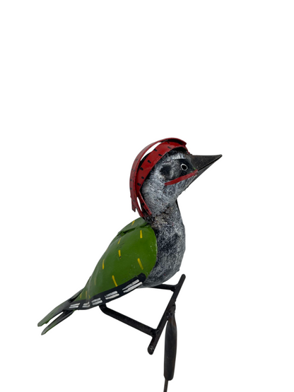 Handcrafted green woodpecker sculpture indoor and outdoor decor Afrisculpts