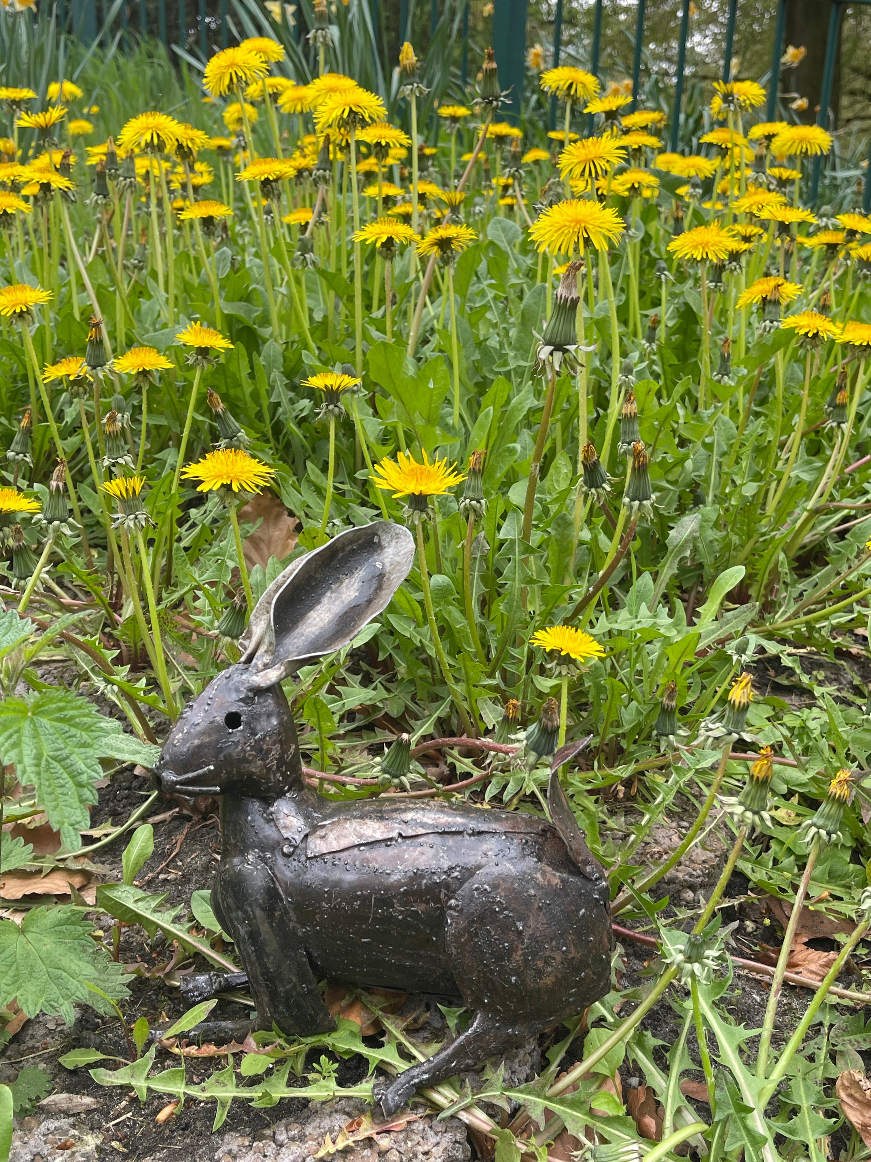 Rabbit Garden Sculpture | Recycled Metal Animal Art | Medium