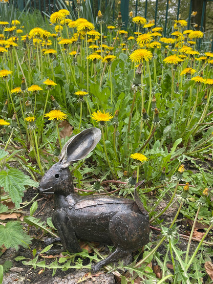 Rabbit Garden Sculpture | Recycled Metal Animal Art | Medium
